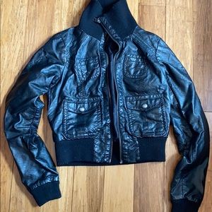 black faux leather jacket